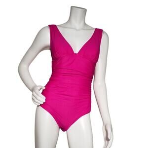 J Crew Womens Ruched V Neck One Piece Size 8 Low Cut Leg High Rise Back Pink
